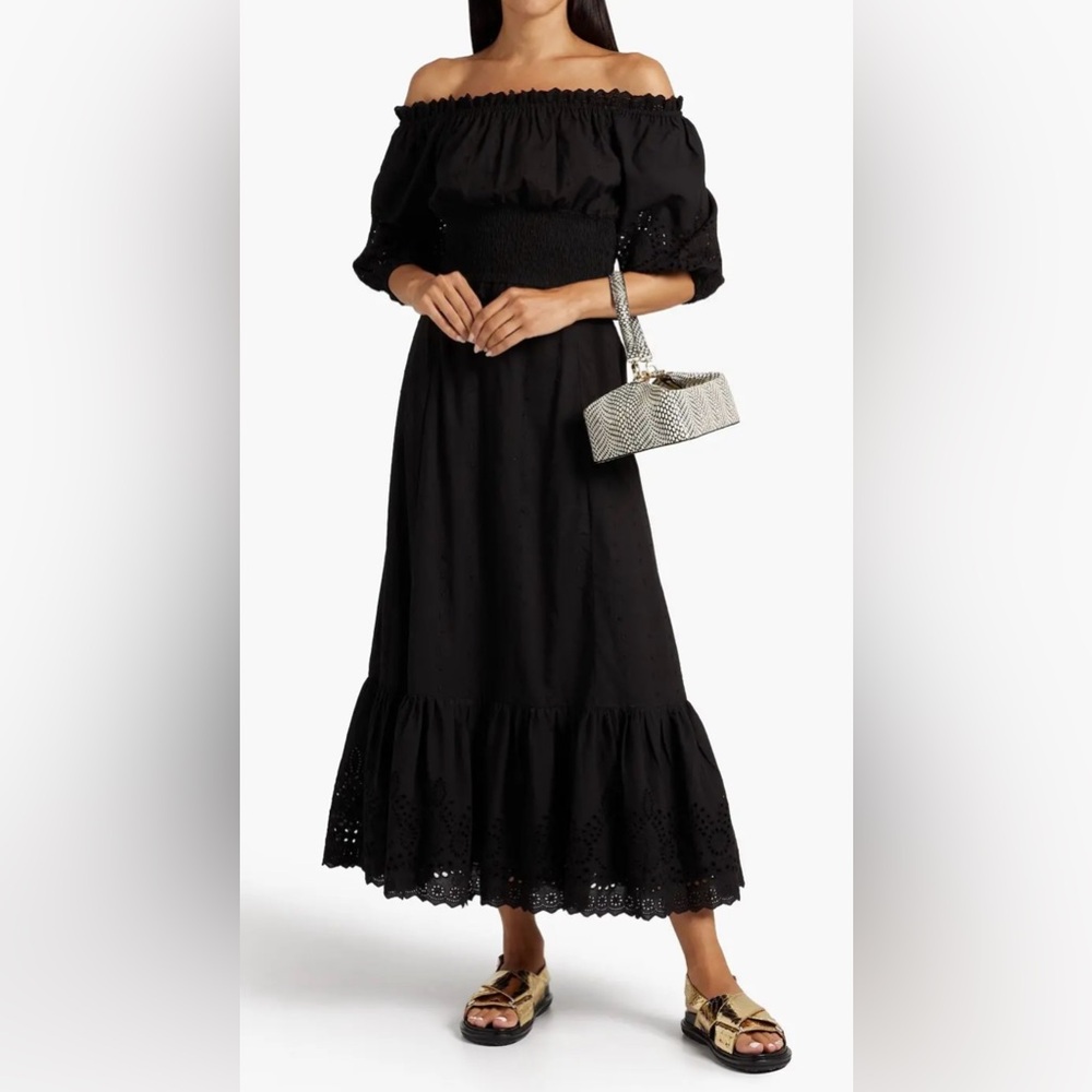 Walter Baker Black Off-Shoulder Eyelet Maxi Dress